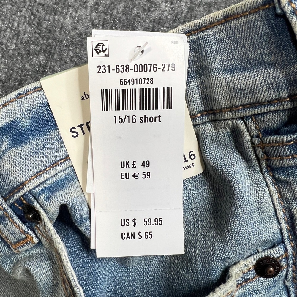 NWT Abercrombie Kids Straight Jeans Size 15/16 Short Light Wash Distressed‎ Blue - Picture 11 of 15